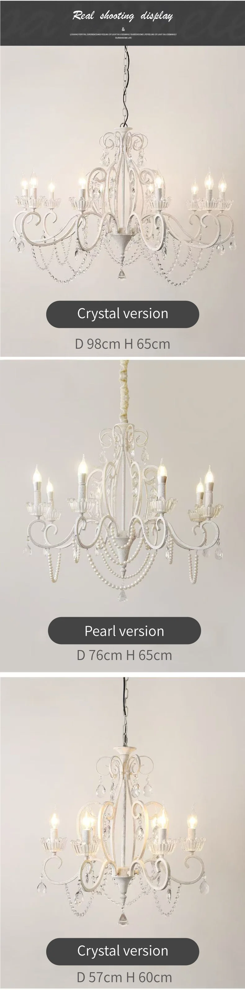 American Retro E14 LED Chandelier Pastoral White Metal