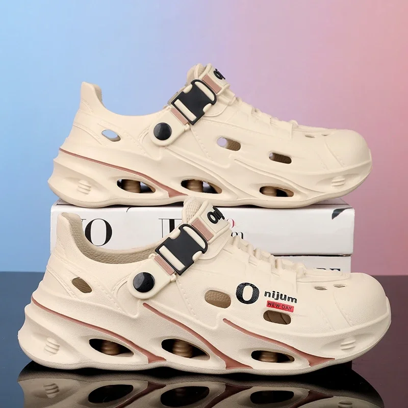 남성용 야외 샌들 스포츠 슬리퍼 비치 슬라이드 통기성 나막신 남성 캐주얼 가든 신발 미끄럼 방지 하이킹 남성용 야외 샌들