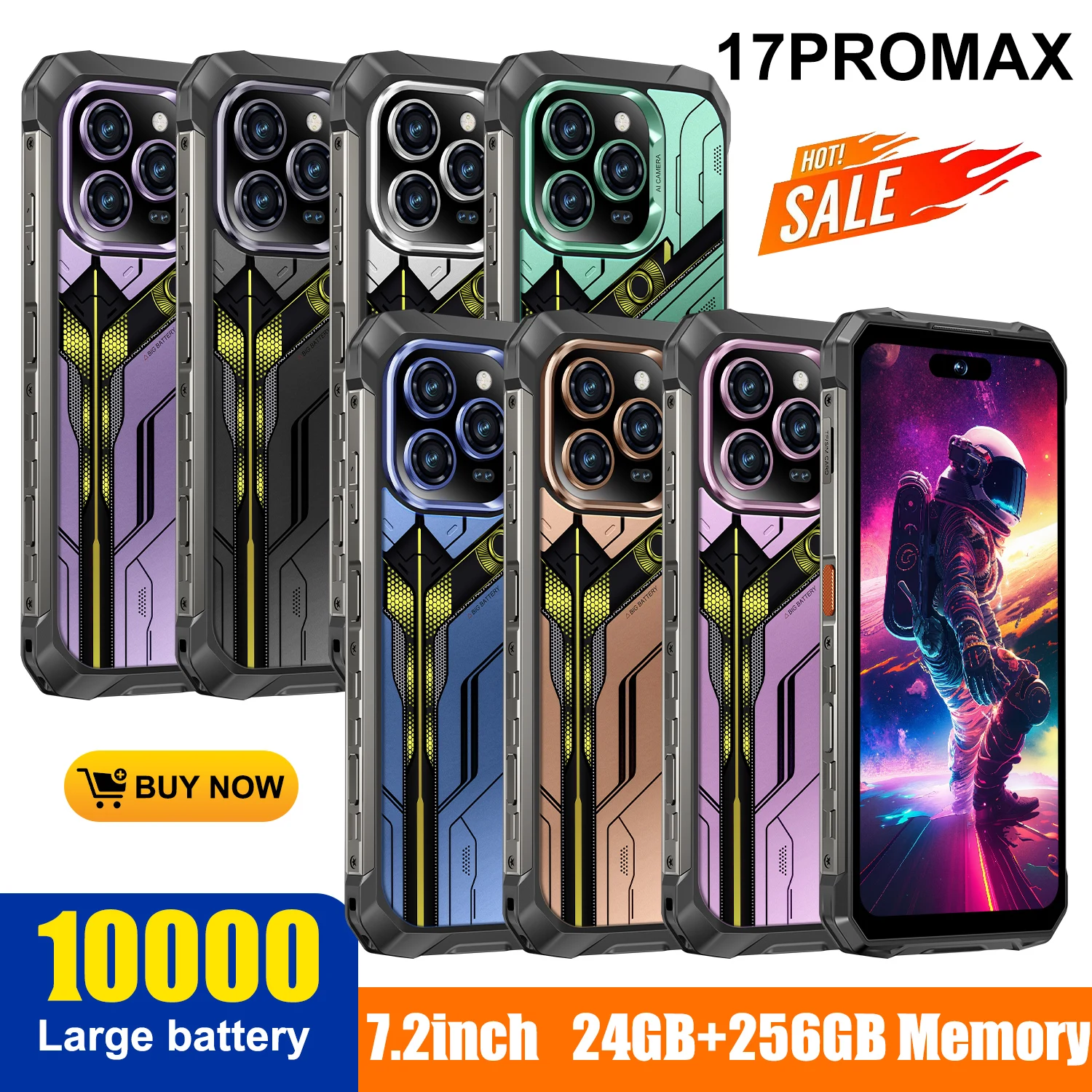 هاتف IVMI 17PROMAX متين يعمل بنظام أندرويد 15 بشاشة 7.2 بوصة HD + شاشة 24 جيجابايت + 256 جيجابايت رام كاميرا 108 ميجابكسل هاتف 10000 مللي أمبير في الساعة