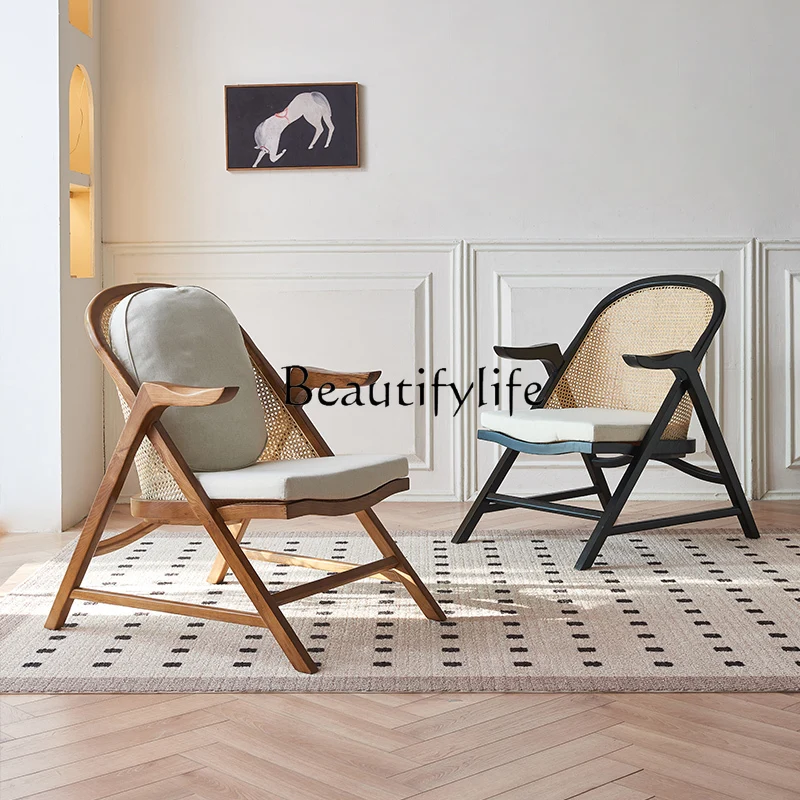 

Одноместный стул из массива дерева, простой современный ротанговый кресло с откидывающейся спинкой