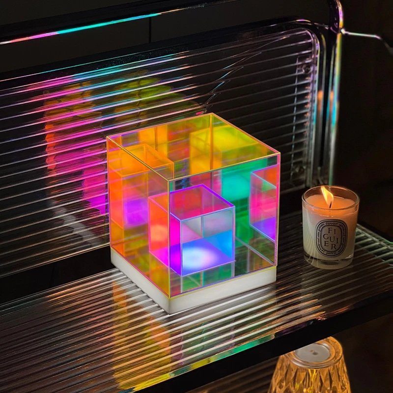 Night Light Table Lamp USB LED Colorful Light Led Acrylic Cube Lamp Modern Decorations Light for Bedroom and Living Room