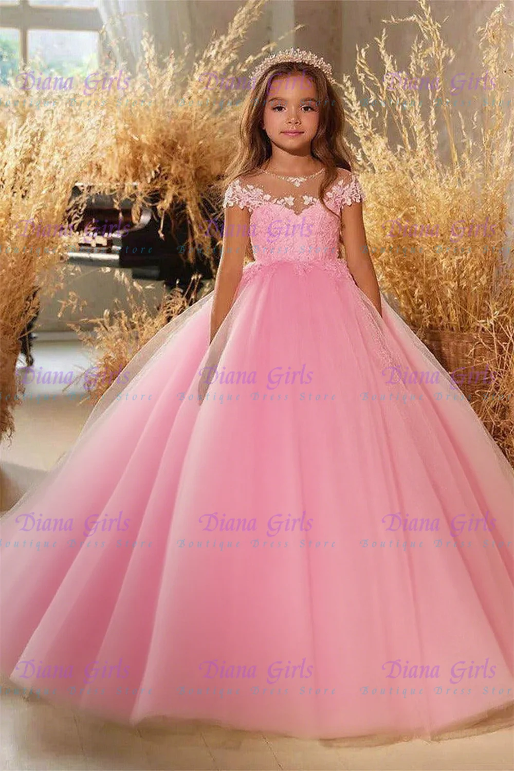 

Elegant Pink Flower Girl Dress Tulle Fluffy With Quality Applique For Wedding Ball Dresses KIds Birthday Party Evening Gowns