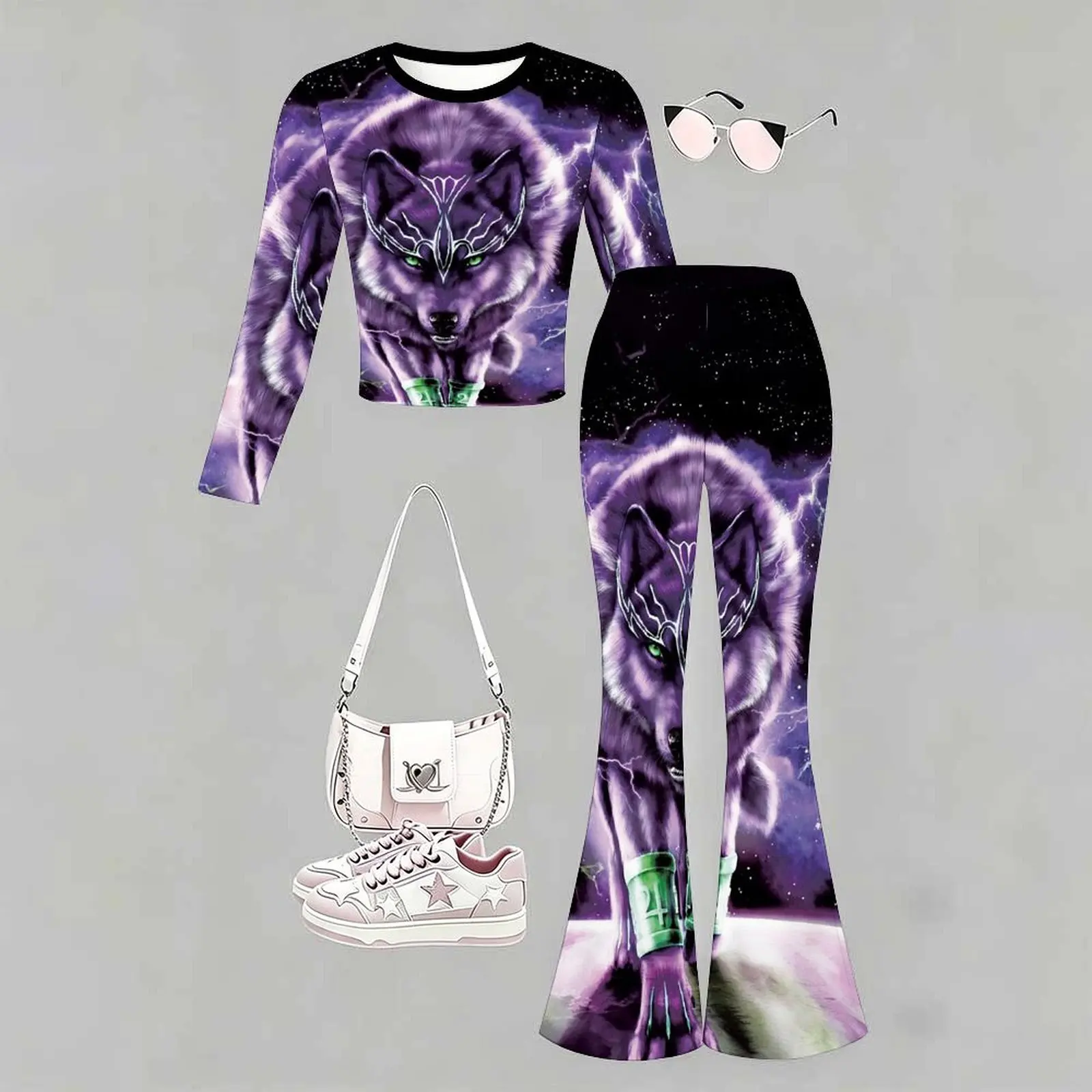 2pcs Children's Casual Pants Autumn Winter Girls' Trendy T-shirt Jogging Pants Slim Two-piece Set Fashion Bell-bottomed Pants