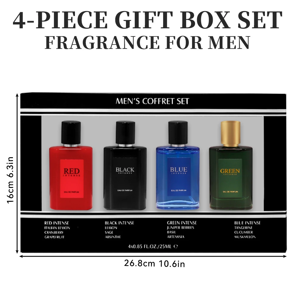 Men's Eau De Toilette Spray Gift Box 4-Piece Set 0.85 Fl Oz/bottle EDT Gifts for Men Long Lasting Fragranc Men's Travel Coffret