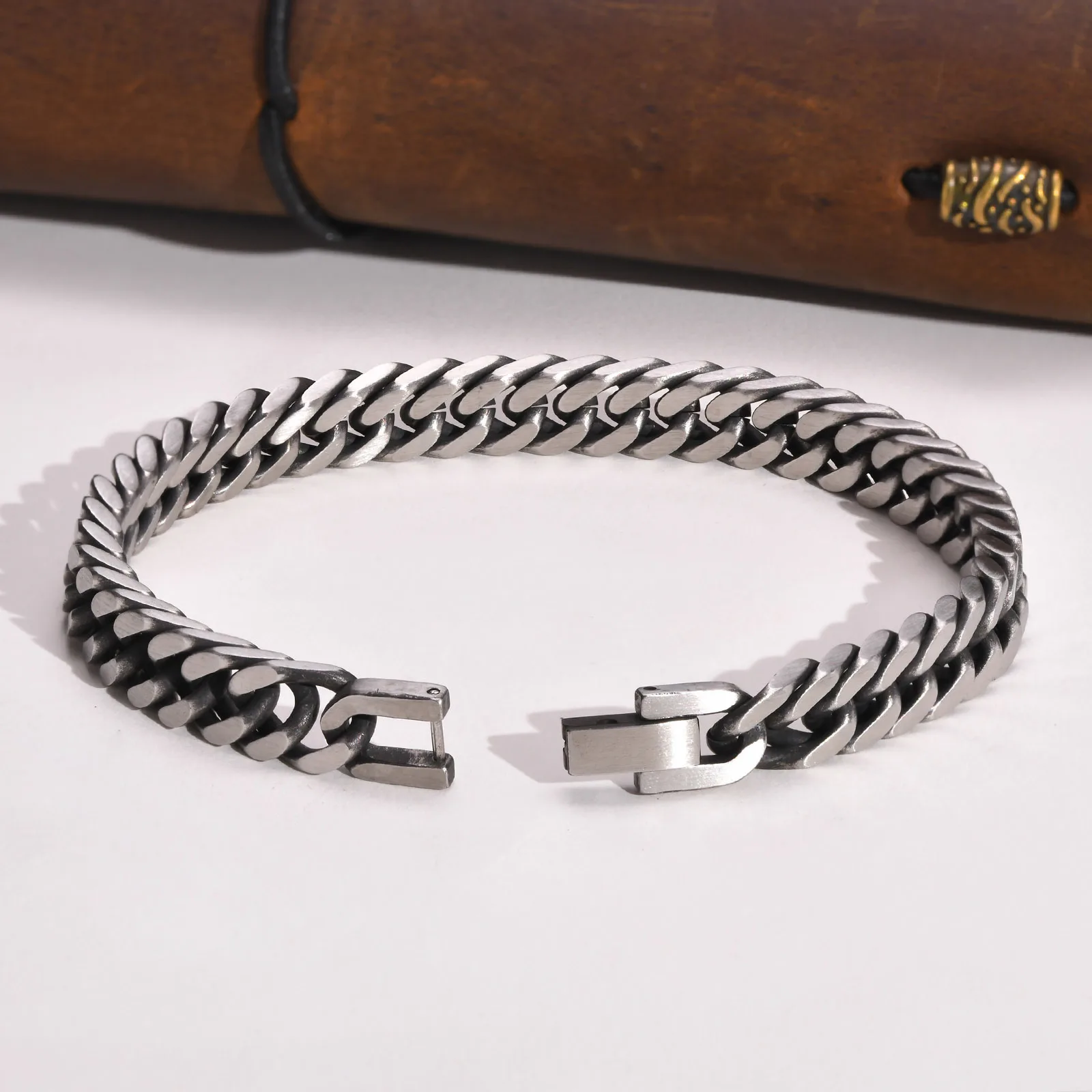 8.5/10.5mm Width Retro Silver Color Stainless Steel Cuban Chain Bracelets for Men Male Gift Jewelry