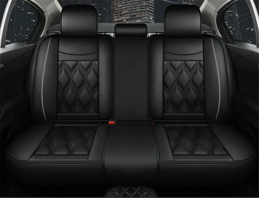Black Luxury PU Leather Car Seat Cover 5-yangats Full Surrounded Seat Cushions Mat