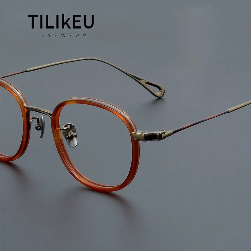 

Vintage Square Acetate Titanium Glasses Frame New Men and Women Designer Retro Eyeglasses Small Face Fashion Japanese Eyewear