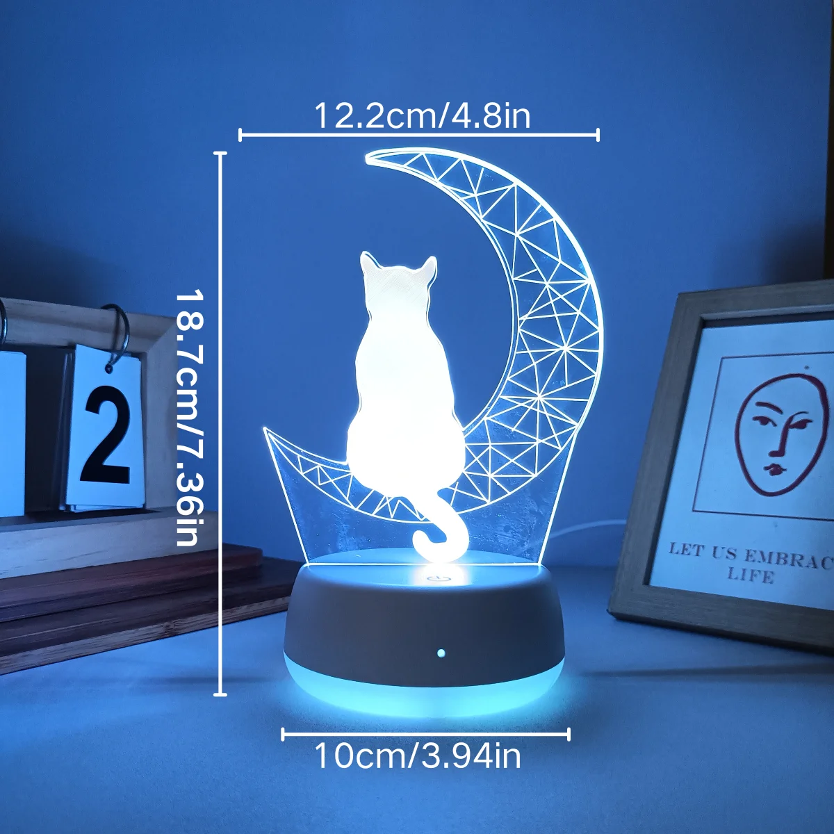 1pc 달의 고양이 3D 야간 조명, USB 전원, 침실 및 거실에 적합, 터치 스위치, 7가지 색상 변경.