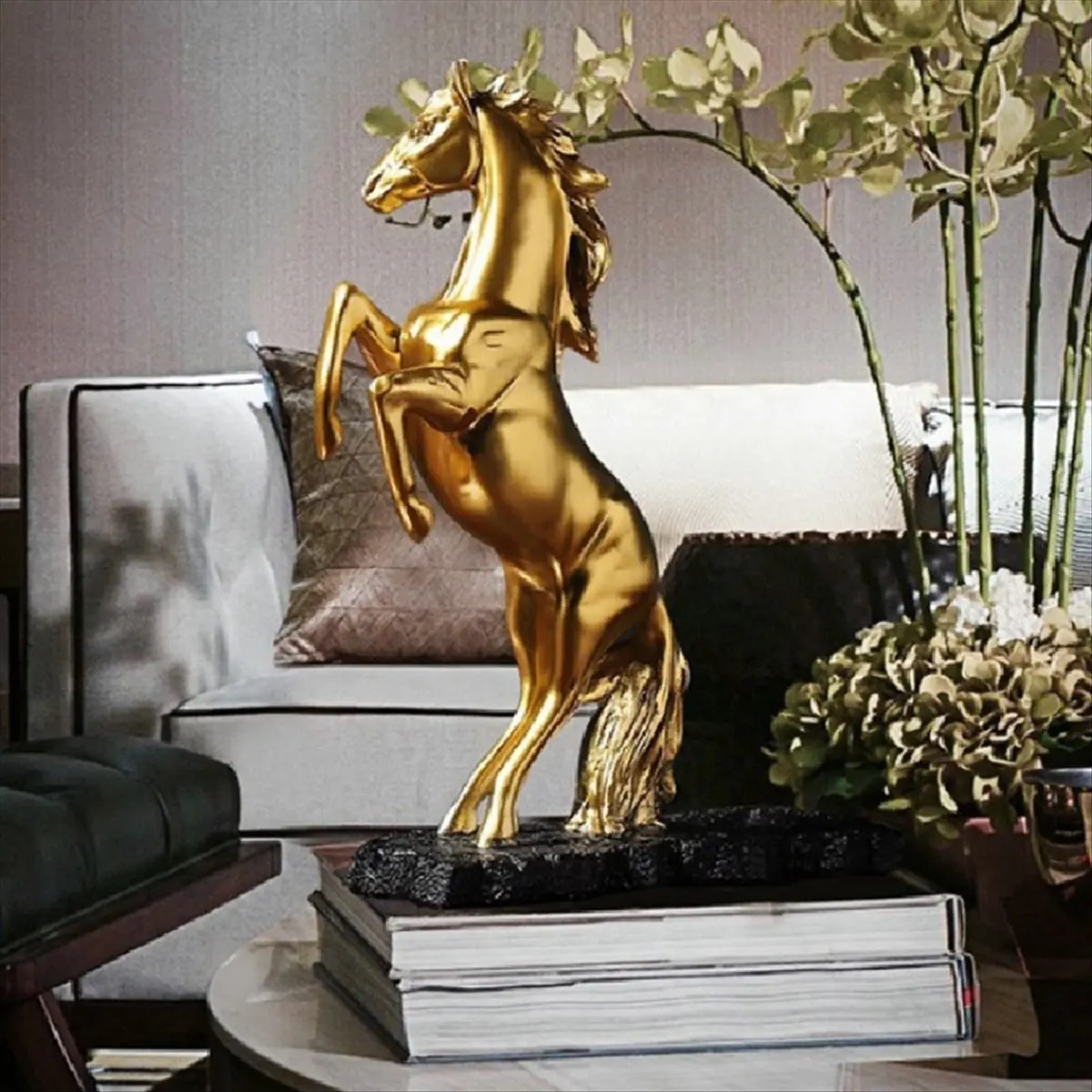 (ABLP) Soporte para Botellas de Vino con Figura de Caballo de Resina, Decoración, Accesorio de Colección para el Hogar, Color Dorado