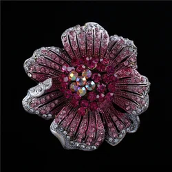 SKEDS Luxury Women Classic Vintage Full Cyrstal Rose Flower Brooch Pins Shiny Boutique Decoration Party Banquet Buckle For Lady