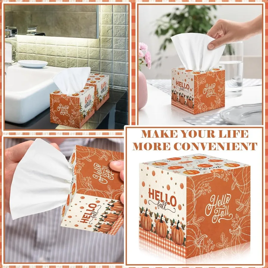 12 Pack Fall Facial Tissues Cube Boxes Hello Fall Pumpkin Facial Tissues Boxes 600 Sheets 3 Ply Thanksgiving Square Tissue Cove