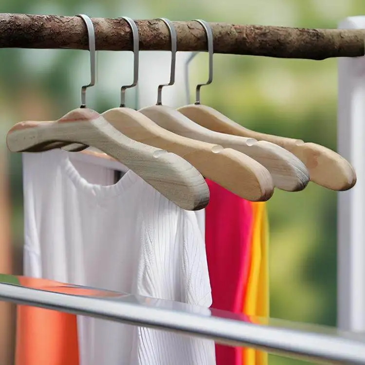 4 Pcs Natural Wooden Hangers Smooth Finish Non Slip Shoulder Grooves Heavy Duty Metal Hook Coat Hangers for Closet Wardrobe Suit