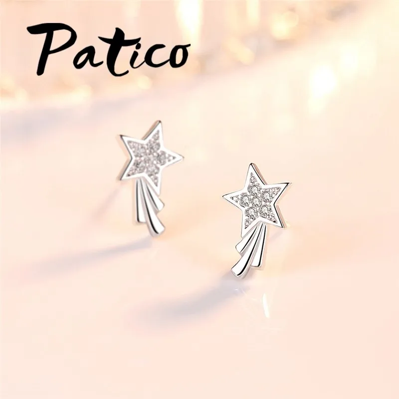 Unique Design Fashion Crystal Star Stud Earrings For Girls Lady Women 925 Sterling Silver Statement Earrings Wholesale