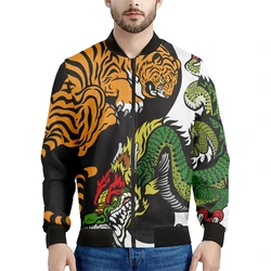 Chinese Dragon Print Zipper Hoodies Sweatshirts 3D Print Jackets For Men Casual Fashion Stand Collar Coat Jacket Tops Clothing
