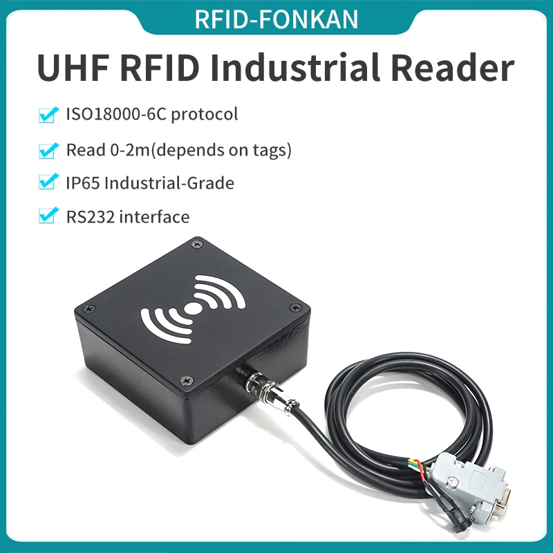 RFID Industrial Reader IP65 Built-in 3dBi Antenna ISO18000-6C Reader RS232 UHF RFID Reader for Automated Production Lines