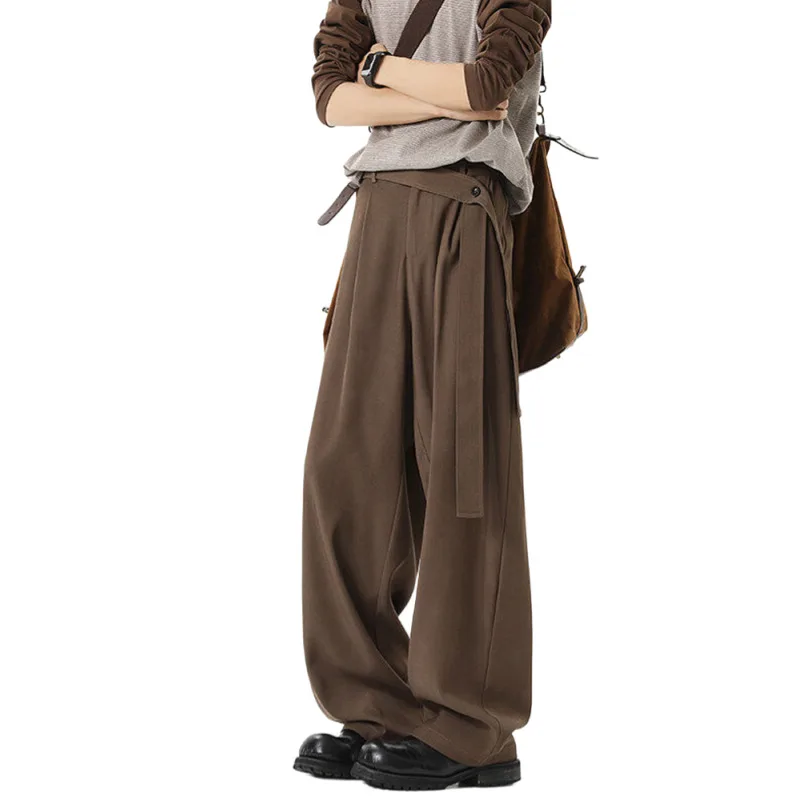 

Spring Autumn Men's Casual Suit Pants Retro Coffee Straight Leg Loose Pants Plus Size Wide Leg Trousers