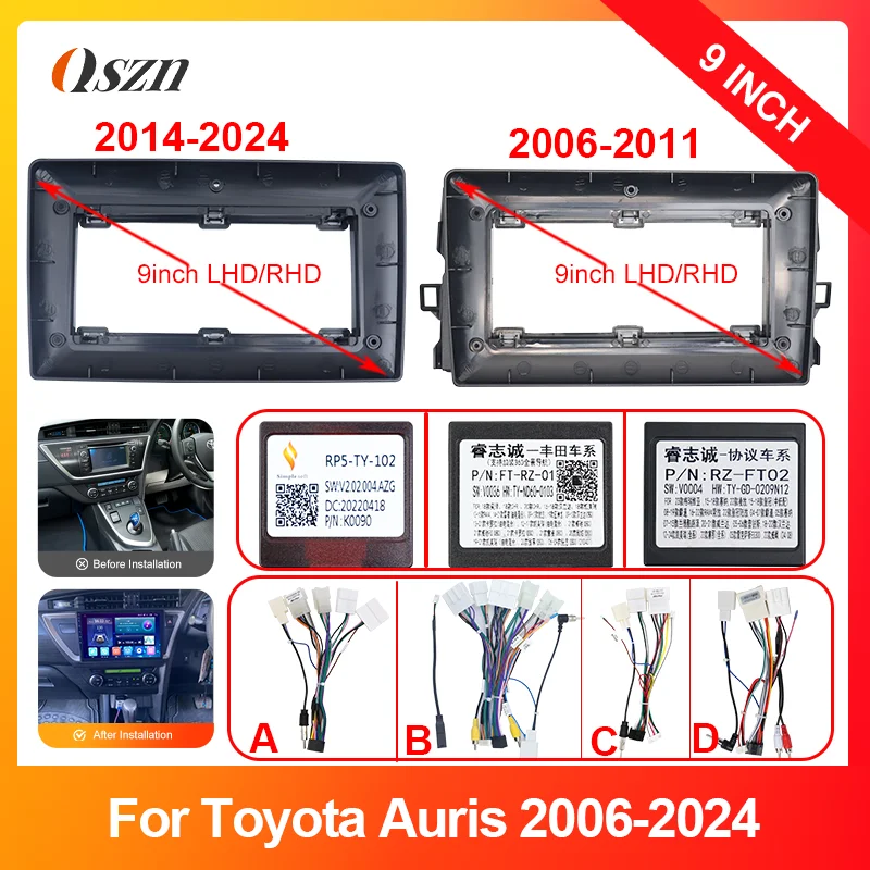 9 Inch Car Frame Fascia Adapter Canbus Box Decoder Android Radio Audio Dash Fitting Panel Kit For Toyota Auris 2006-2024 2Din