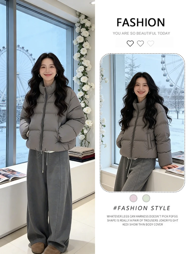 

Модная утепленная хлопковая куртка для женщин, зимняя верхняя одежда свободного кроя с воротником-стойкой, на молнии, короткий рукав, корейская версия