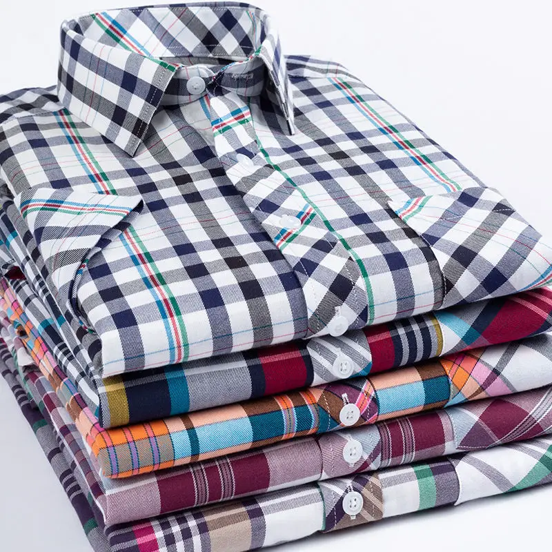100% Cotton Shirts for Men Thin Short Sleeve Striped Check Shirt Summer Casual Male Office Business Dress Shirt Plus Size S-8XL