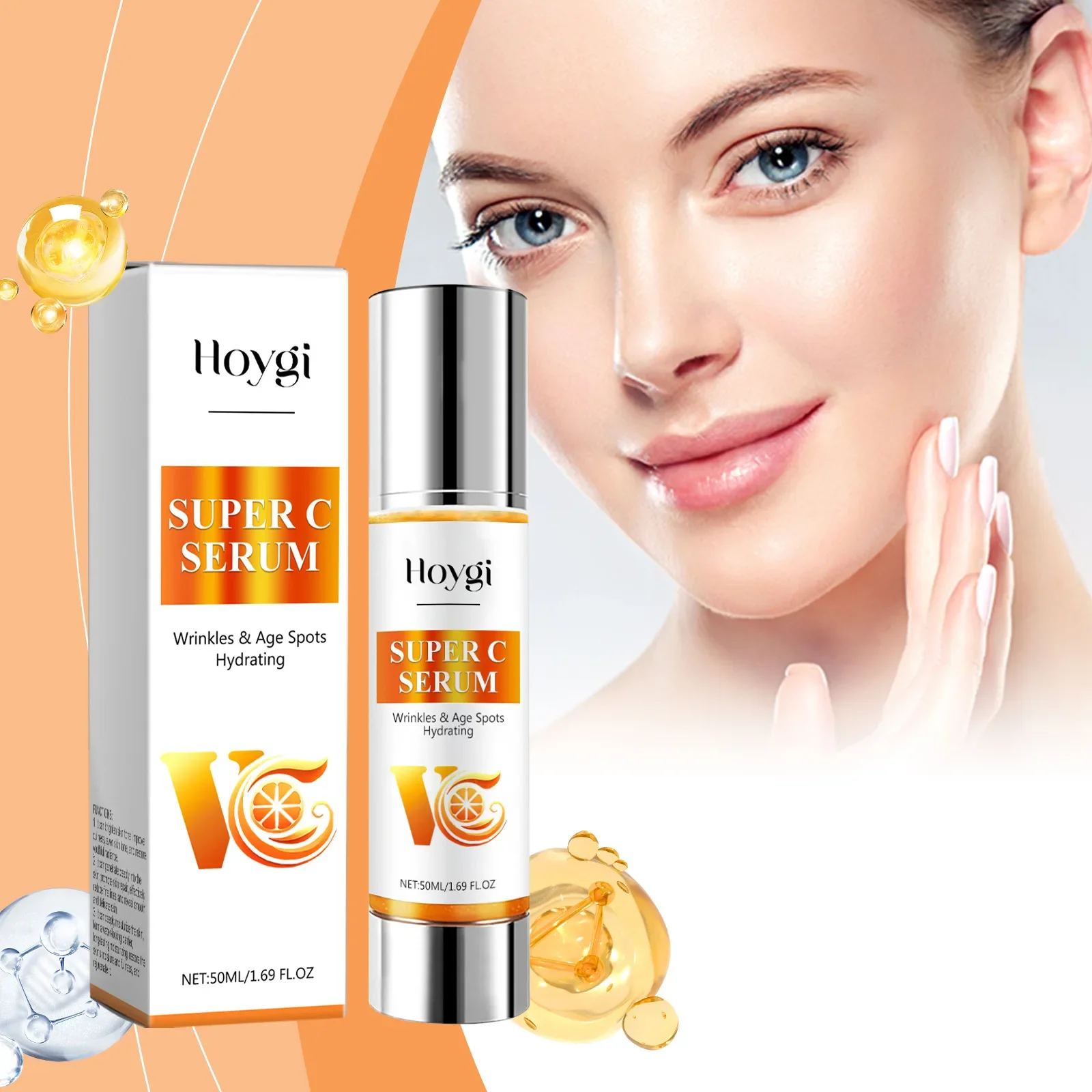 Hoygi Vitamin C Serum, Hydrating and Moisturizing Cleansing Improving Facial Skin Radiant Serum Fade Wrinkles and Fine Lines