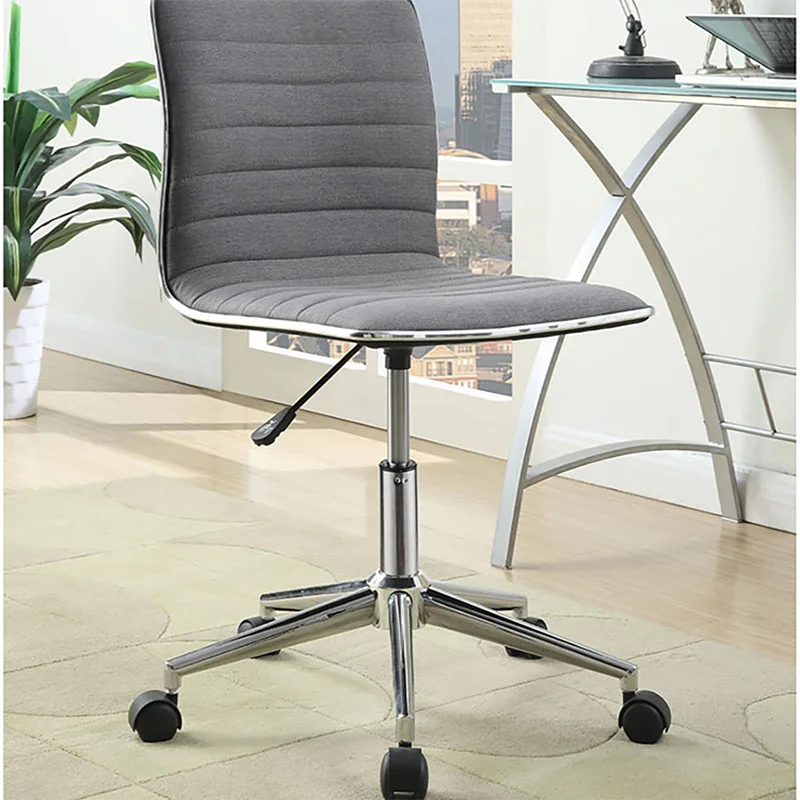 Grey and Chrome Armless Office Chair with Casters On-Site