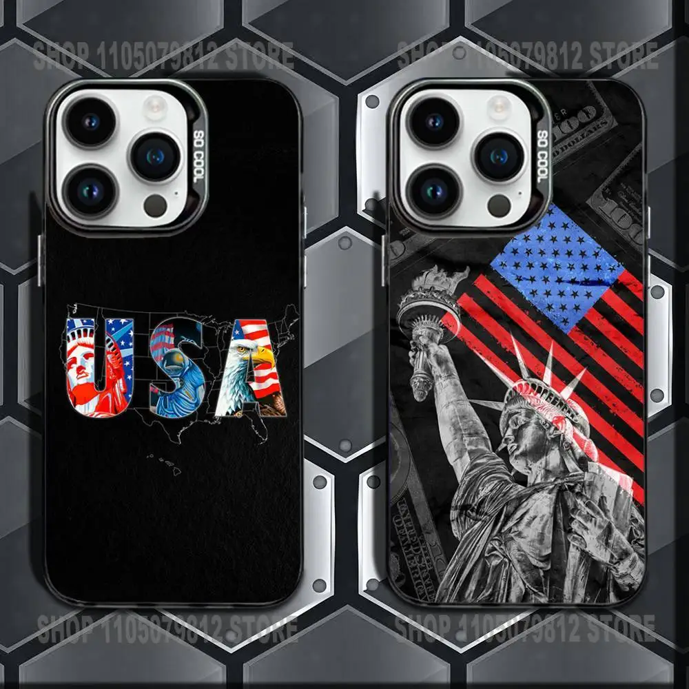 

America USA Flag Cool Phone Case For iPhone 16,15,14,13,12,11,Mini,Pro,E,MAX Black Candy Matte Shockproof Cover