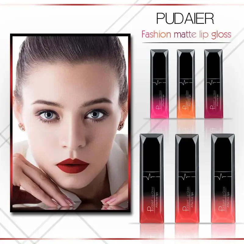 Pudaier Velvet Matte Lip Gloss Waterproof Sexy Nude Liquid Lipsticks Makeup Long Lasting Moisturizing Lip Tint Cosmetics Batom