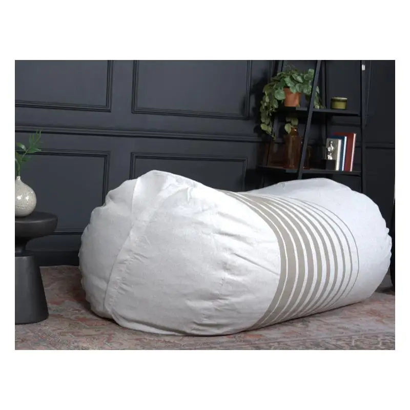 6.5ft Striped Cylindrical Bean Bag, Natural Color with Light Brown Stripes for Relaxation and Comfort