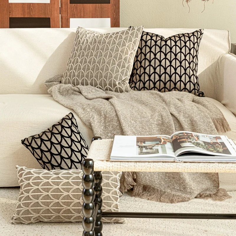 

Modern Geometric Art Deco Throw Pillow Cover Textured Arch Pattern Woven Cushion Case Luxury Jacquard Decorative Pillow For Sofa