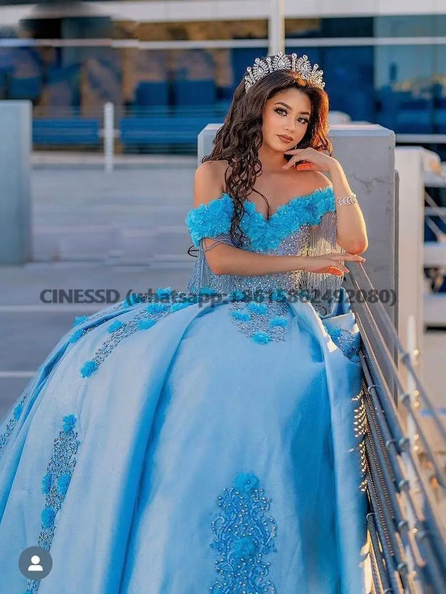 

Modest Quinceanera Dresses Ball Gown Sweetheart Off The Shoulder Lace Appliqued 3D Flowers Sweet 16 Dresses Prom Gown