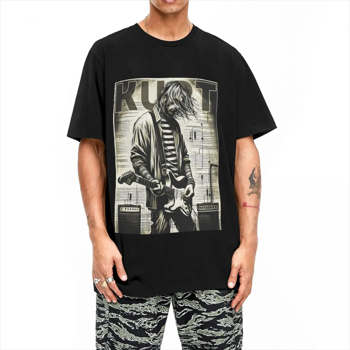 Men Women Kurt Cobain Electric Guitar T Shirts Cotton Tops Novelty Short Sleeve Crew Neck Tee Shirt Original T-Shirts