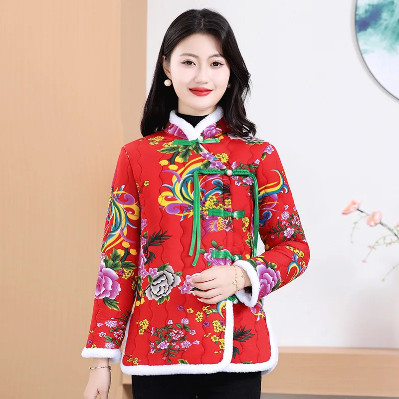 New Winter Women's Large Size Cotton-padded Overcoat Female Warm Jacket Thickn Quilted Coat Retro Chinese Festive Clothes