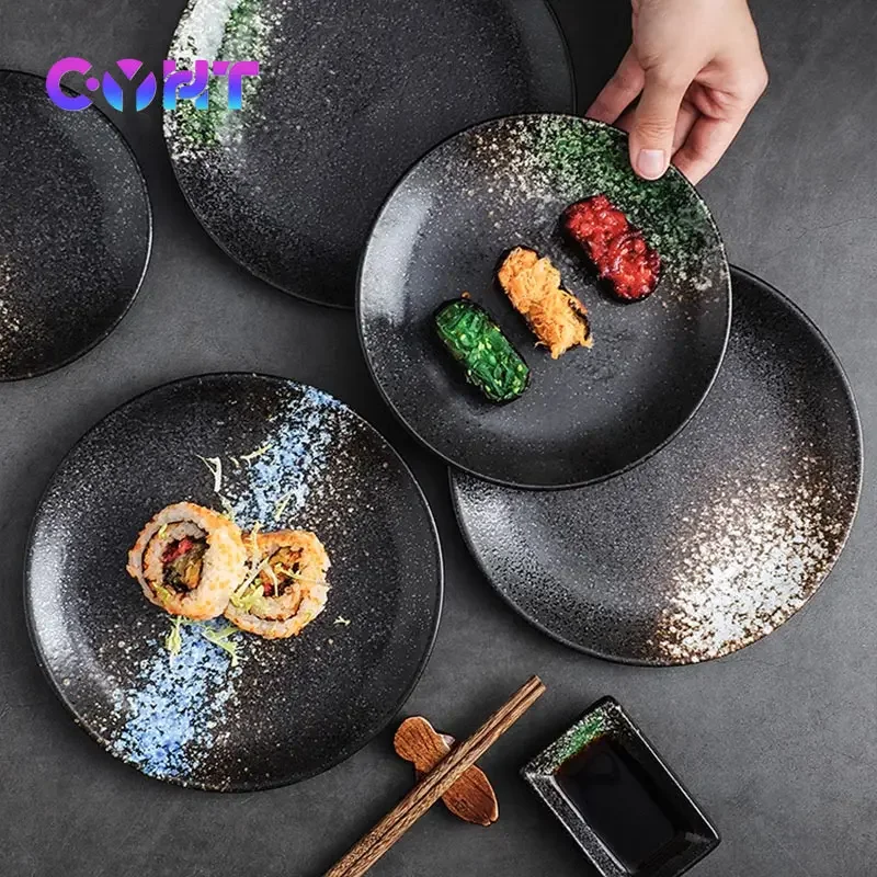 Japanese-style Ceramics Disc 6 Inchs 8inchs Creative Circular Dinner Plate Household Dessert Dish Restaurant Steak Fruit Plates