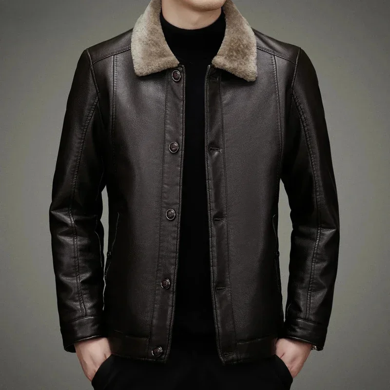 Casual Second Layer Leather Jacket Men Fall Winter Plush Warm Coat Thickened Genuine Jackets Man Clothing Jaquetas LM