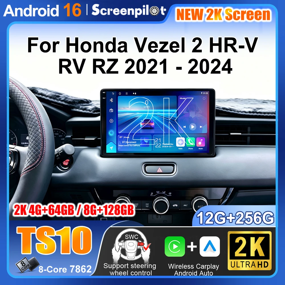 Carplay Auto Android 16 For Honda Vezel 2 HR-V RV RZ 2021 - 2024 Car Radio 2Din Player Head Unit WIFI+5G Stereo Multimedia Video