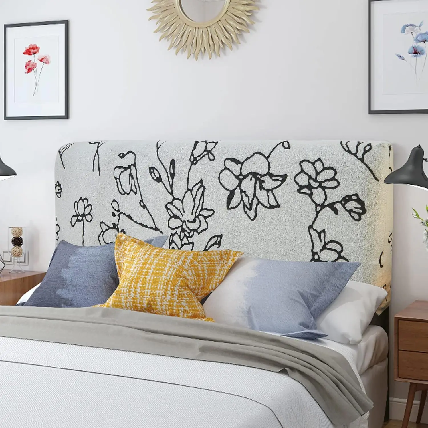 أغطية اللوح الأمامي للسرير المطاطي لحماية اللوح الأمامي المرن الشامل لديكور غرفة النوم من ألياف البوليستر #3