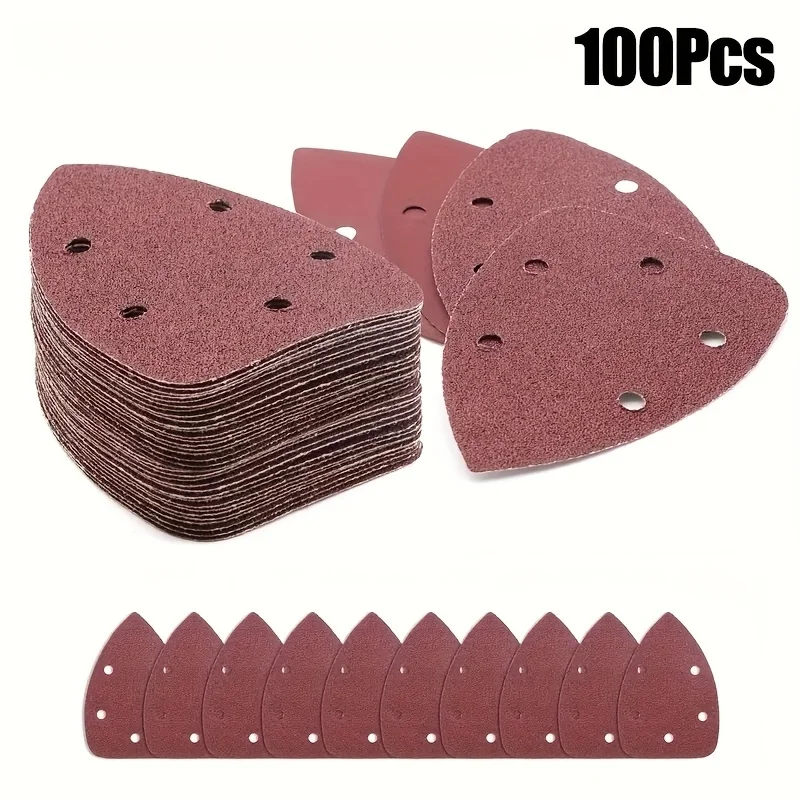 100Pcs Self Adhesive Triangle Hook & Loop Sandpaper - Alumina Oxide Abrasive, Medium 60-240 for Polishing and Sanding