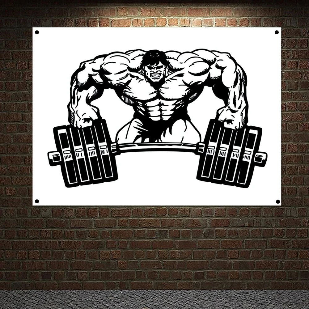Exercise Banner Wall Art Canvas Painting Gym Decor Man Muscular Body Inspirational Poster Tapestry Workout Wall Stickers Flag K9