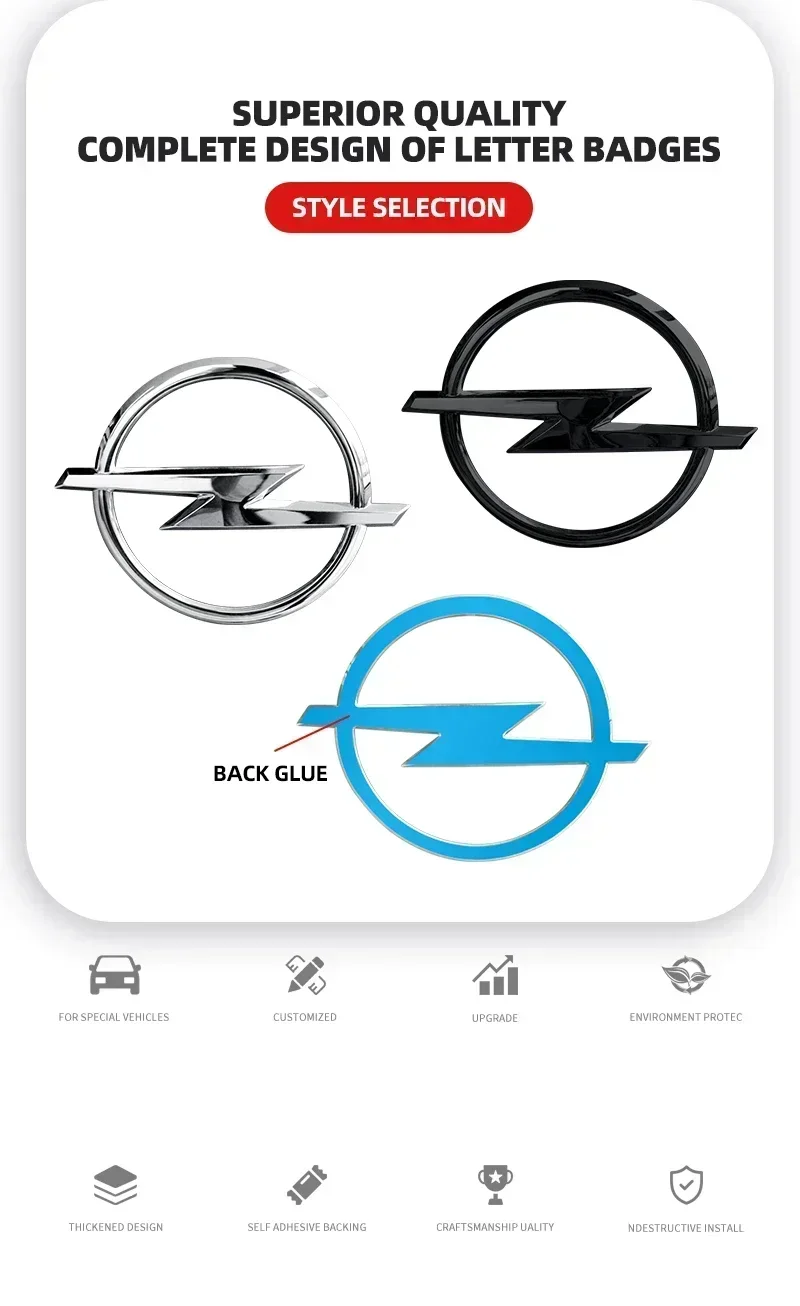145 مللي متر ثلاثية الأبعاد ABS أسود/فضي سيارة الجبهة مصبغة هود بونيه شعار الخلفي الجذع شارة لاصق الشعار لأوبل أسترا إنسيجنيا كورسا زافيرا #4