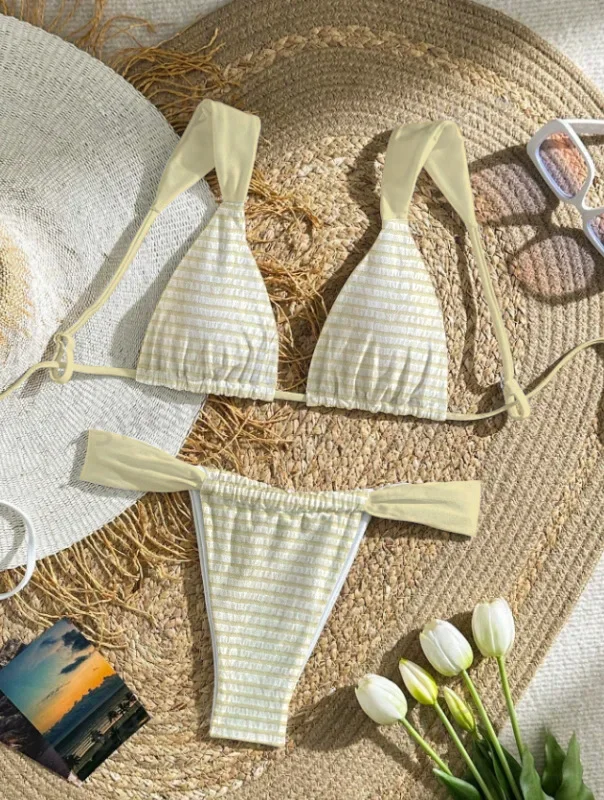 

Striped Micro Bikini Women Backless Push Up Bra Triangle Swimsuit Brazilian Summer Bathing Suit Swimwear 2025 Swimming Suit
