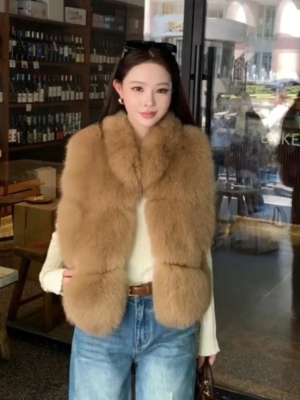 2025 Winter New Style Short  Fur Vest Women's Warmth Outerwear Stand Collar Korean Version Plush Thickened Standard Fit