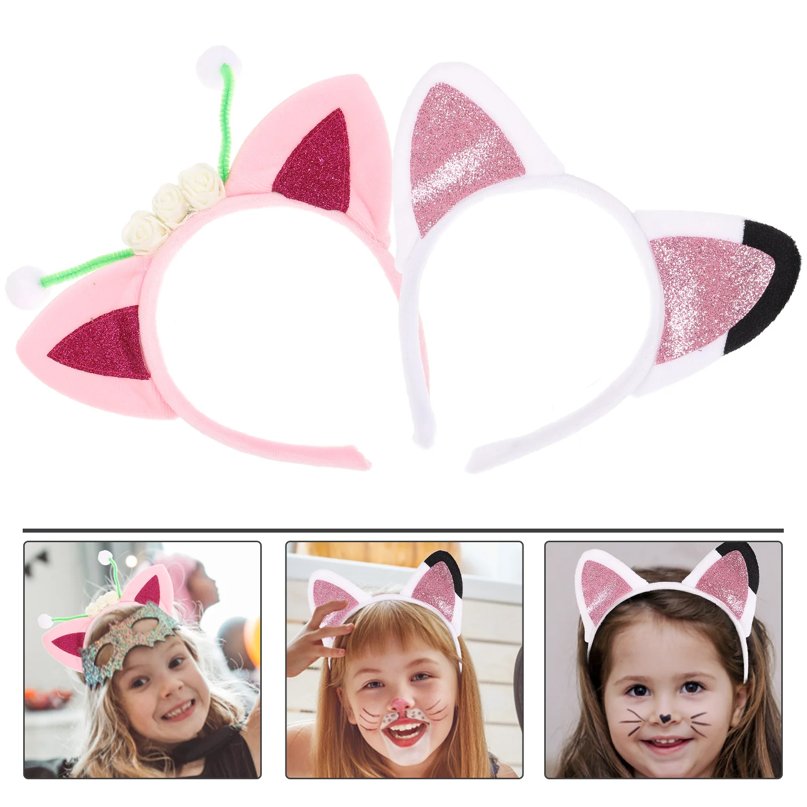 

2 Pcs 80s Costumes Headbands Girls Hair Headdress Issue Card Cartoon Cute for Fabric