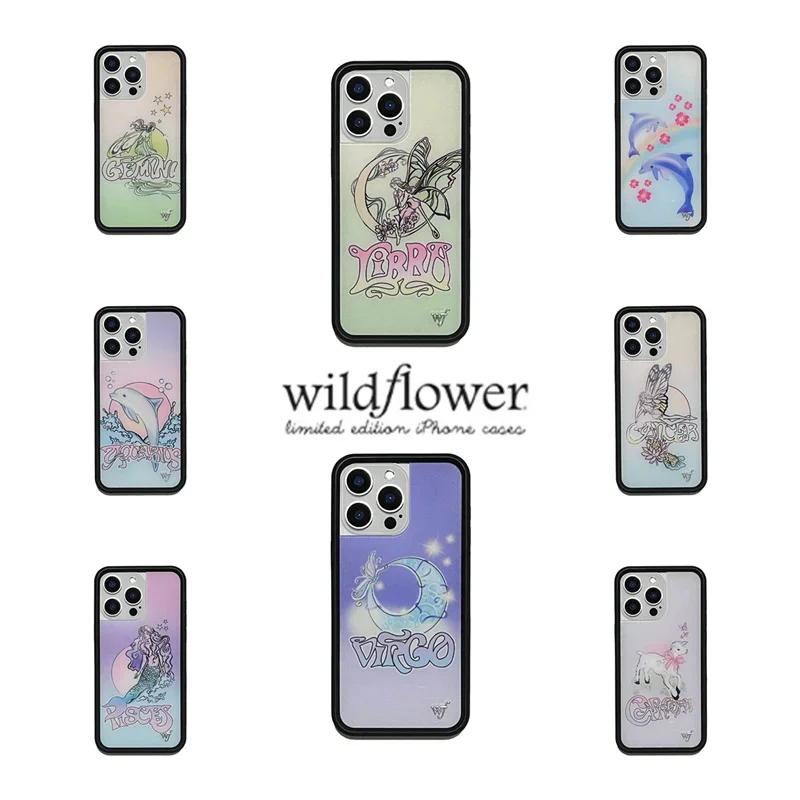 Wildflower 3D Cute the Zodiac Phone Case for iphone 12 13 14 15 16Pro Max Plus dolphin Gemini Capricorn Aquarius WF Cover Cases﻿