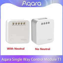 Aqara-Single Channel Relé Controller, Módulo Switch, Zigbee 3.0, nenhum ou neutro Smart Home Timers, controle remoto, Homek App, T1