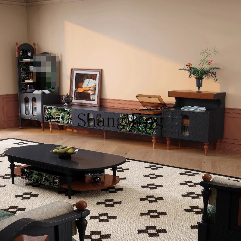 

FG retro corner cabinet small apartment living room corner rack triangular cabinet solid wood multi-layer rack