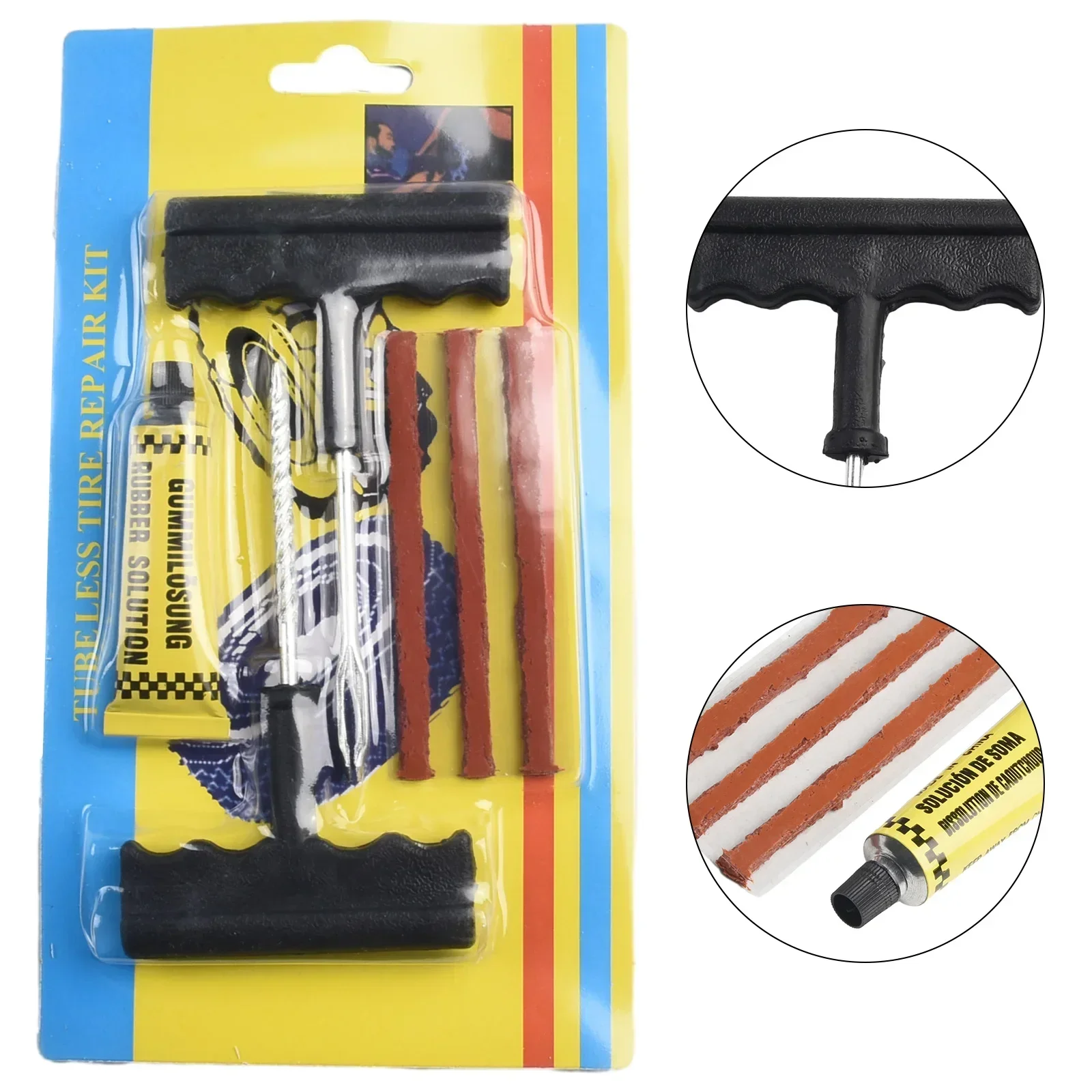 

1 Set Puncture Repair Kits Car Tire Repair Tool With Rubber Strips Tubeless Flat Tire Repair Tool For Car Trucks Motors