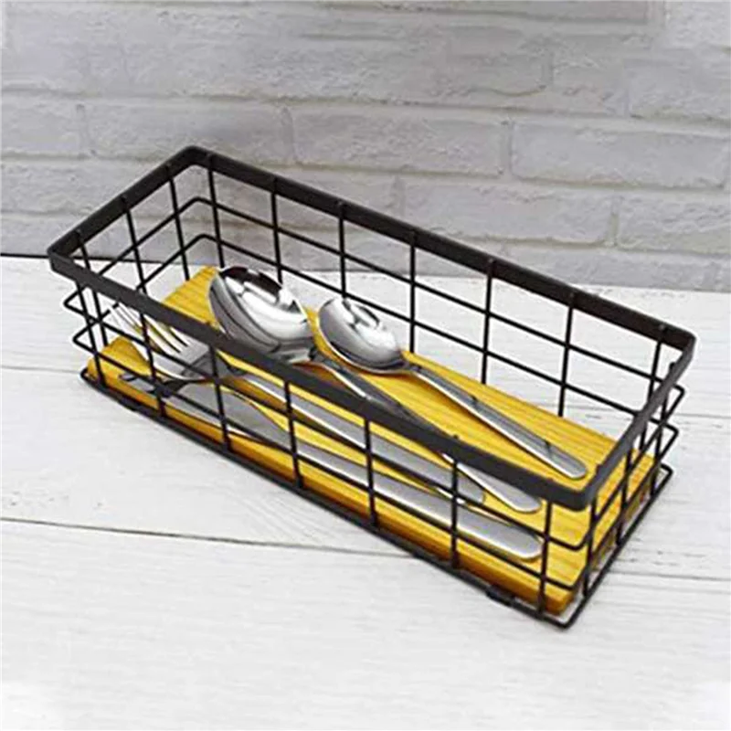 

A50I 8Pack Metal Storage Basket With Wood Base,Decorative Baskets For Home Storage,Wire Basket For Organizing Small Tableware
