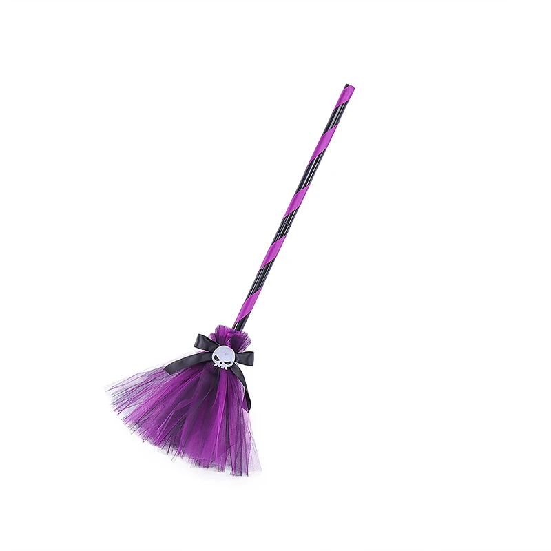 Cintas de escoba de bruja de Halloween para niñas, Broomstick de Color de contraste de esqueleto, accesorios de disfraz