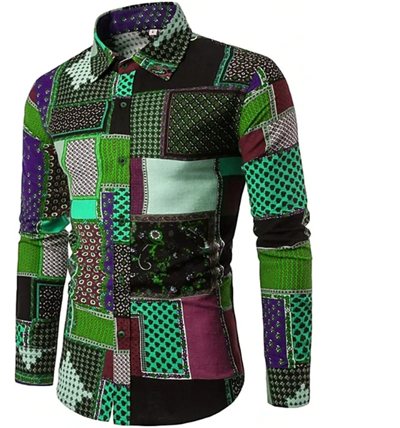 Fashionable Casual Dark Men's Dark Colorful Long Sleeved Shirt Button Up Shirt Daily Spring Autumn Collar Shirt Long Sleeved Top