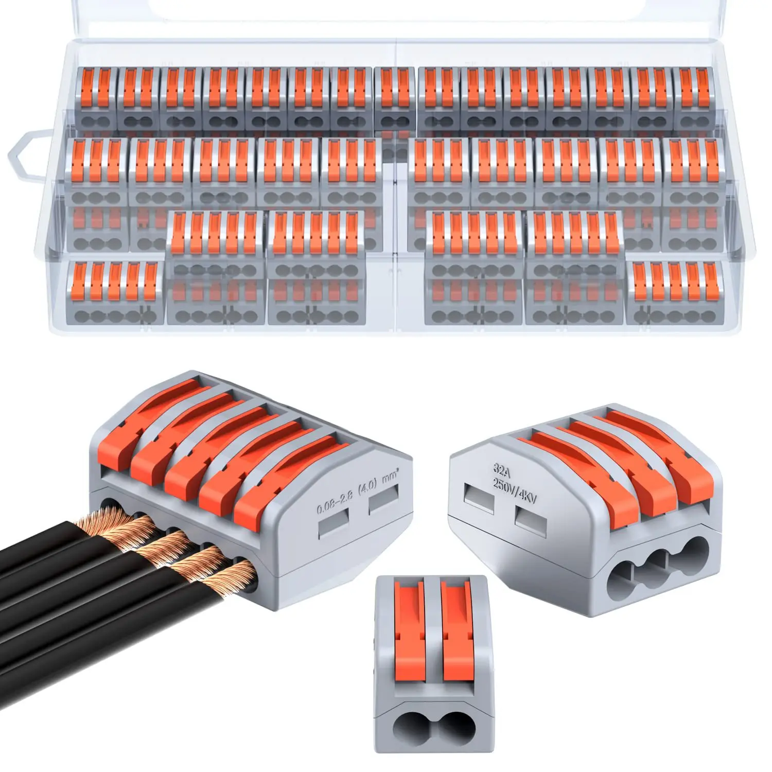 60Pcs Quick Connect PCT Wire Terminals Flame Retardant Lever Connectors for Solid Stranded Copper Wires Home Electrical Projects